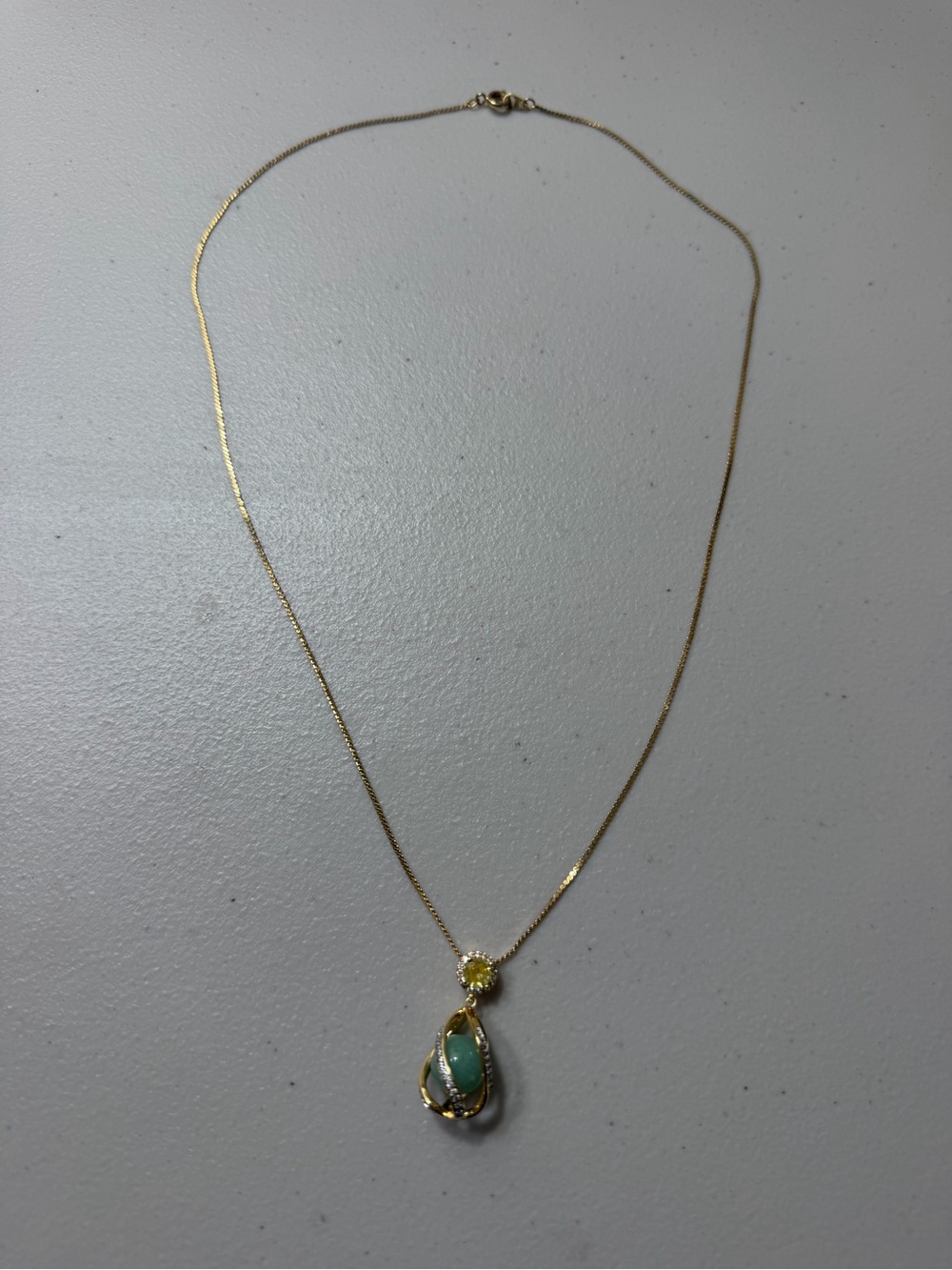Gold Teardrop Pendant Necklace with Genuine Jade Stone